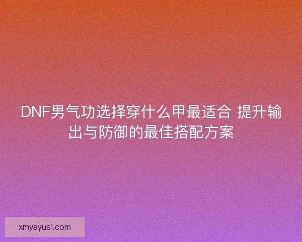 DNF男气功选择穿什么甲最适合 提升输出与防御的最佳搭配方案